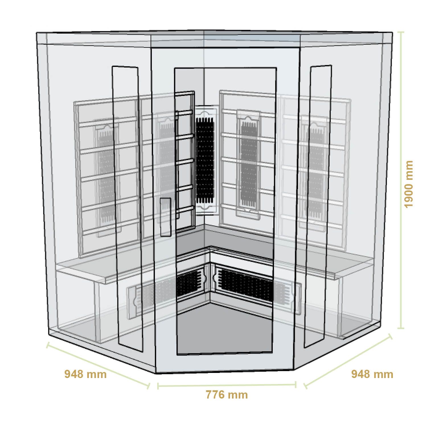Artsauna Eck Infrarotkabine Nyborg E150V Vollspektrum mit Ambiente Beleuchtung – 4 Personen