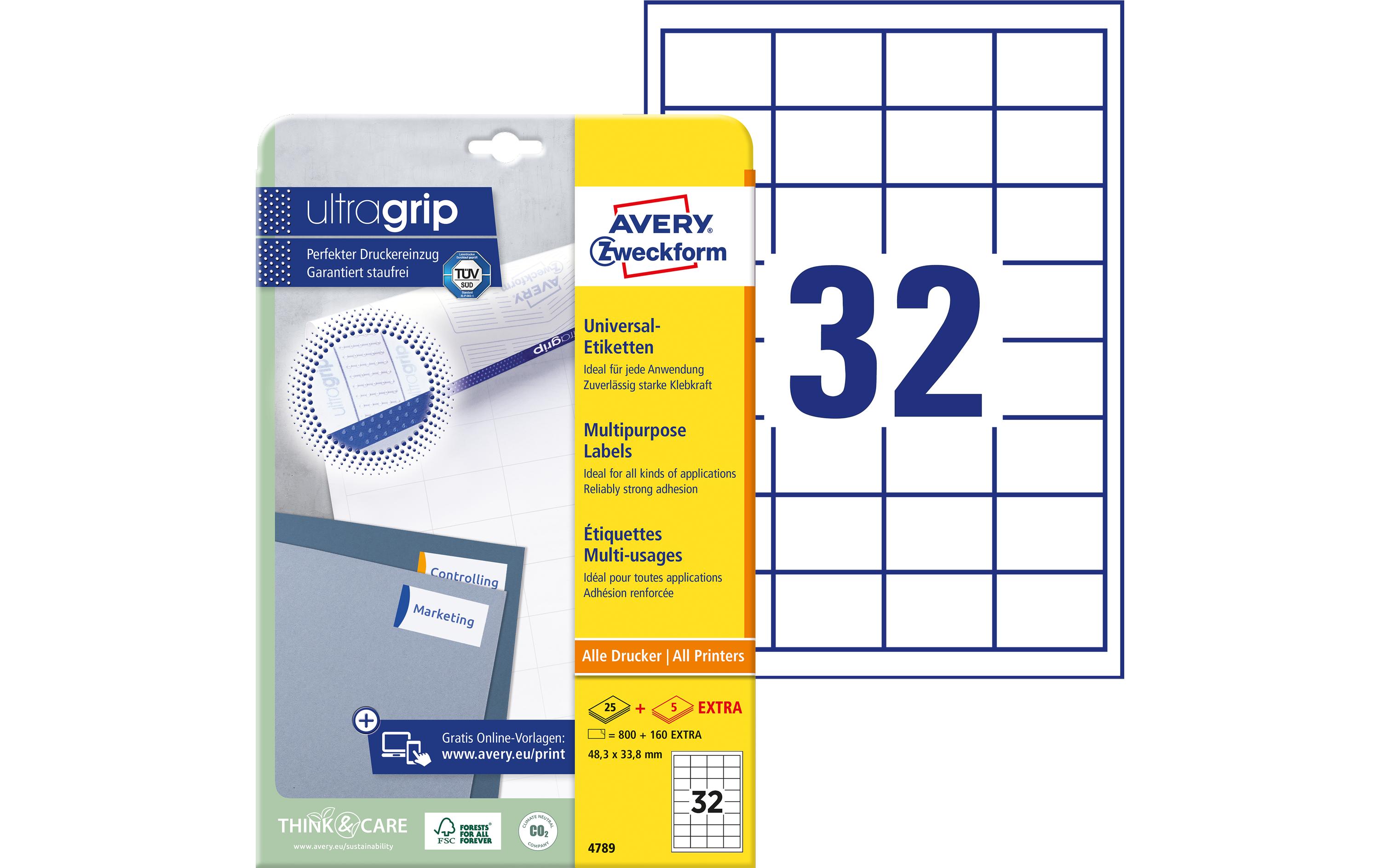 Universal-Etiketten 4789, 48.3 x 33.8 mm, 30 BlattPermanent haftende Etiketten