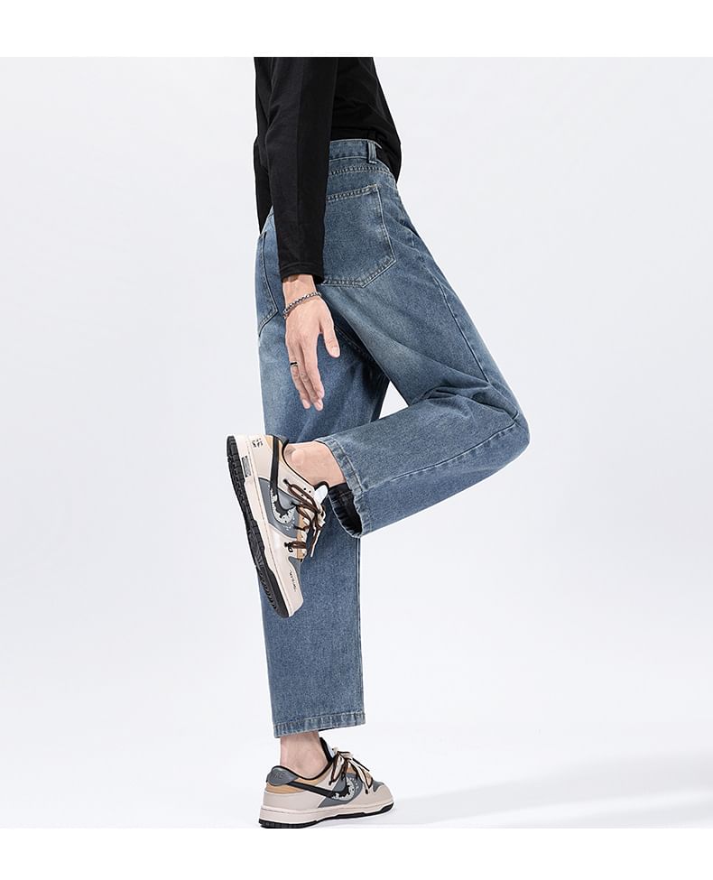 Hushgrain - Hoge taille gewassen cropped straight leg jeans
