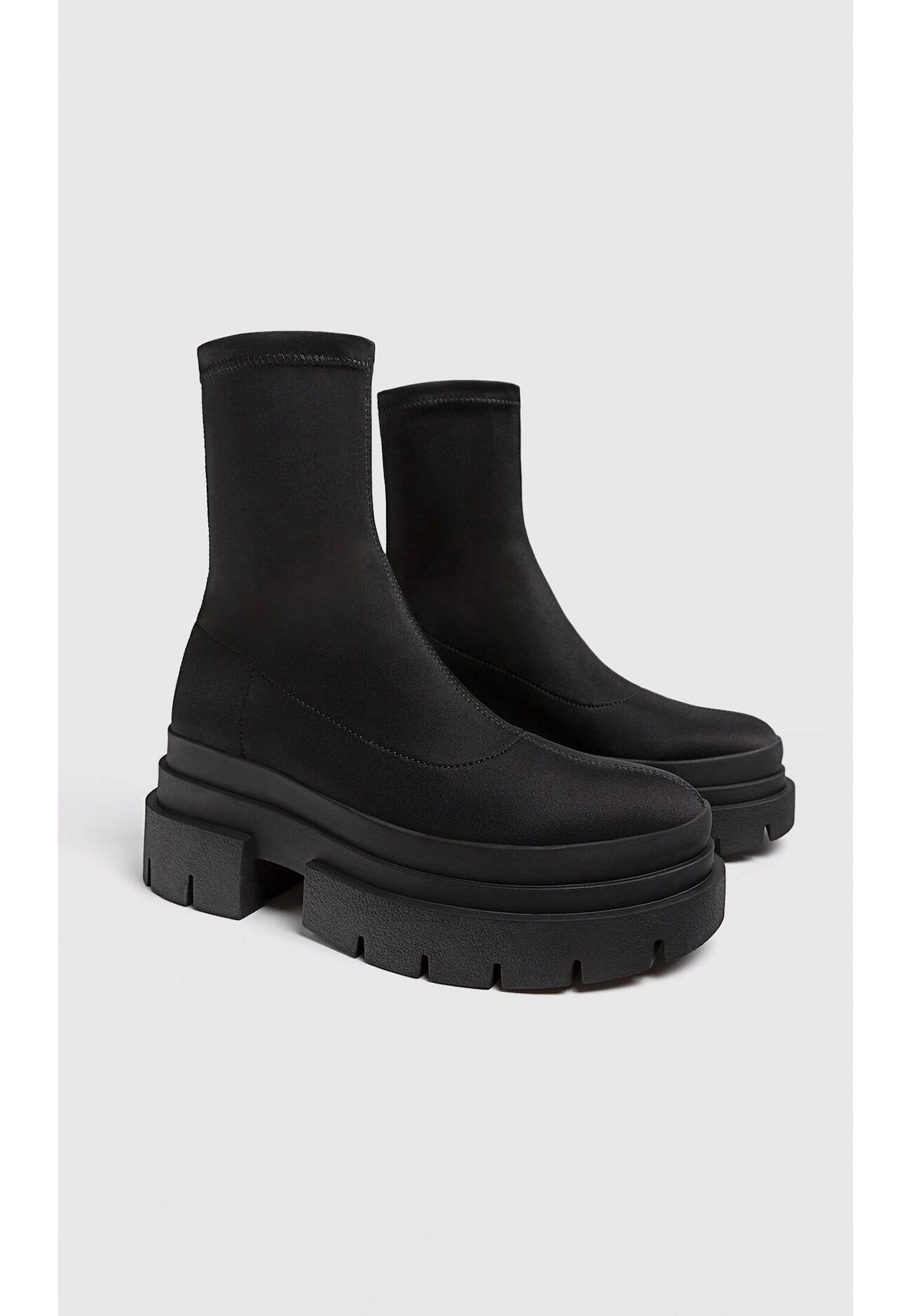 botas de cano curto de malha plana