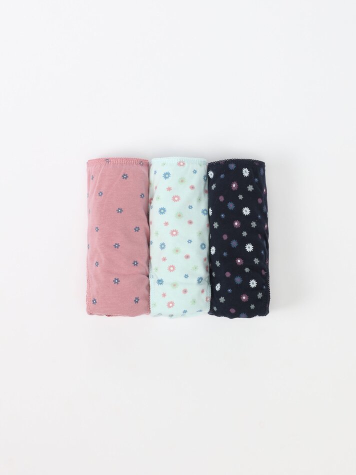 Pacote com 3 calcinhas clássicas de algodão estampado - Cores Variadas