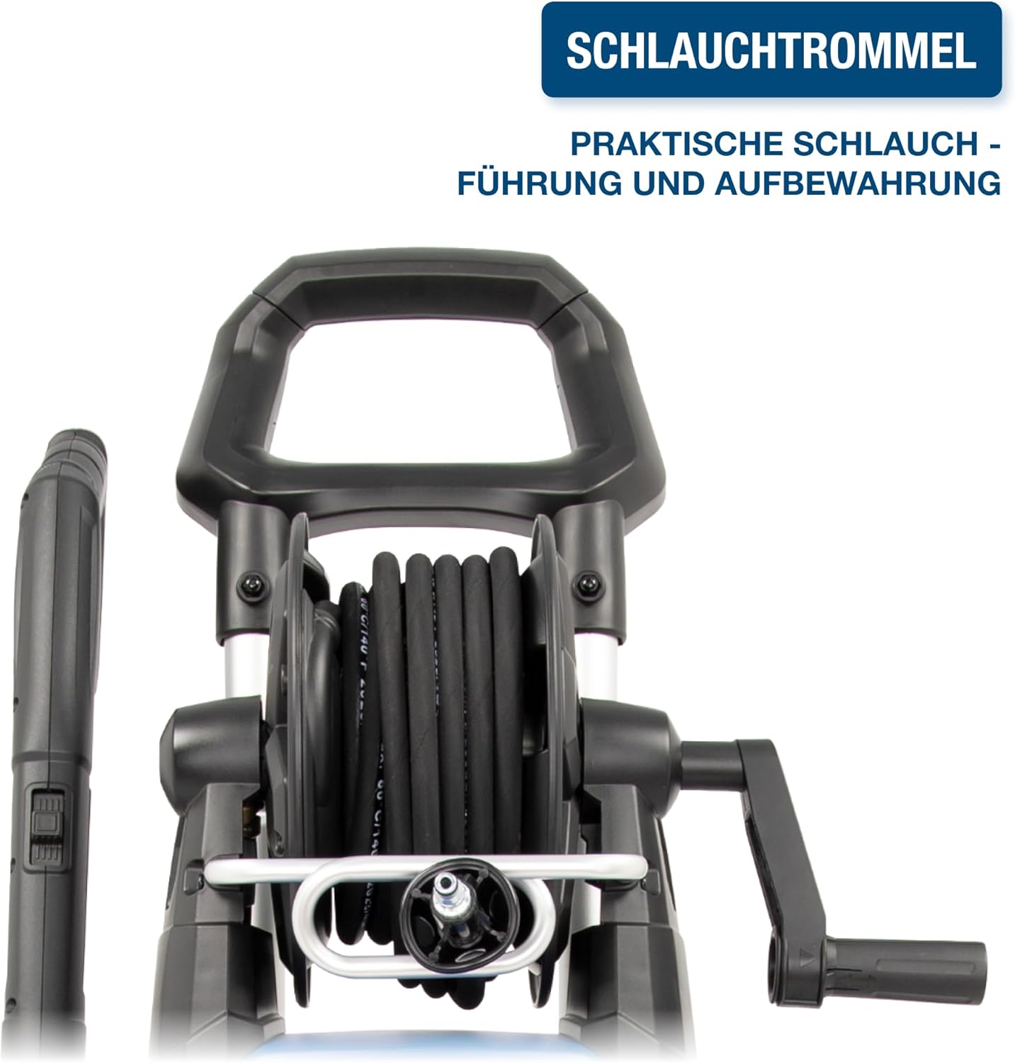 HYUNDAI Hochdruckreiniger HPW2000CE, max. 160 bar - 450 l/h, 2000 W, verdreh-sicherer 10m Schlauch, Edelstahl-Lanze mit Verstellbarer Düse, rotierende Turbodüse, Seifenflasche