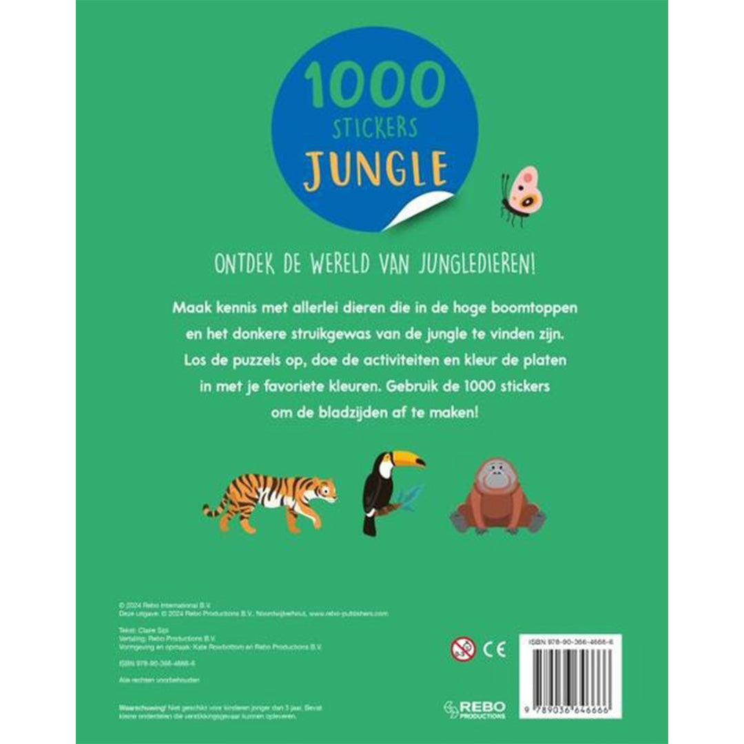 uitgeverij rebo activiteitenboek met stickers - jungle - 1000 stickers