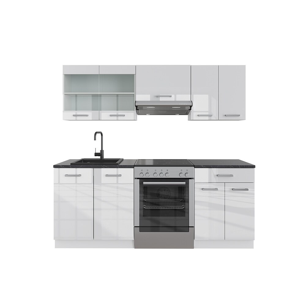 Vicco KÜCHE R-LINE 200CM KÜCHENZEILE KÜCHENBLOCK EINBAU Weiß Hochlanz
