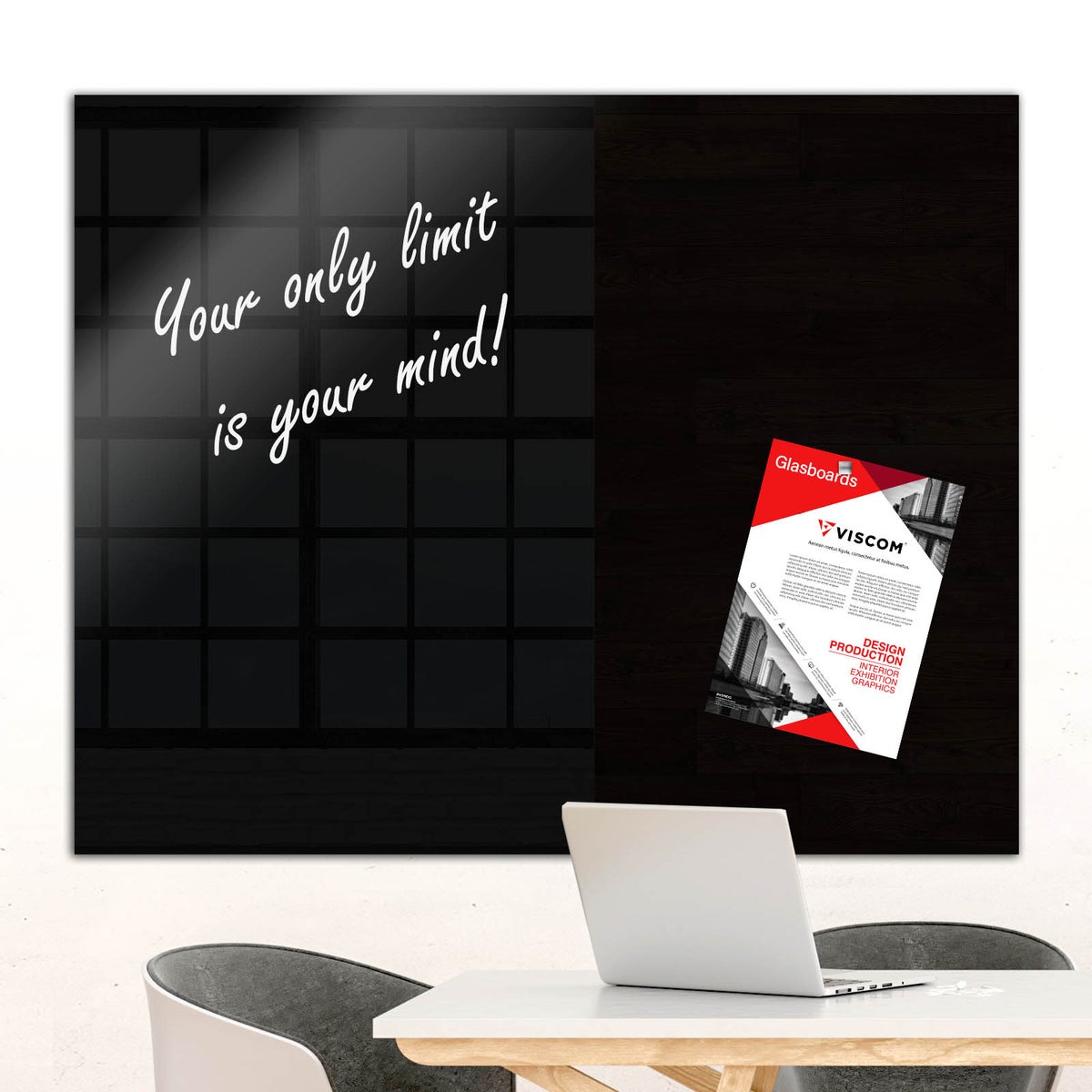 MIO Design Glas Magneetbord - Stijlvol glasbord voor thuis en op kantoor - beschrijfbaar en magnetisch glasbord - 45x45 cm Zwart
