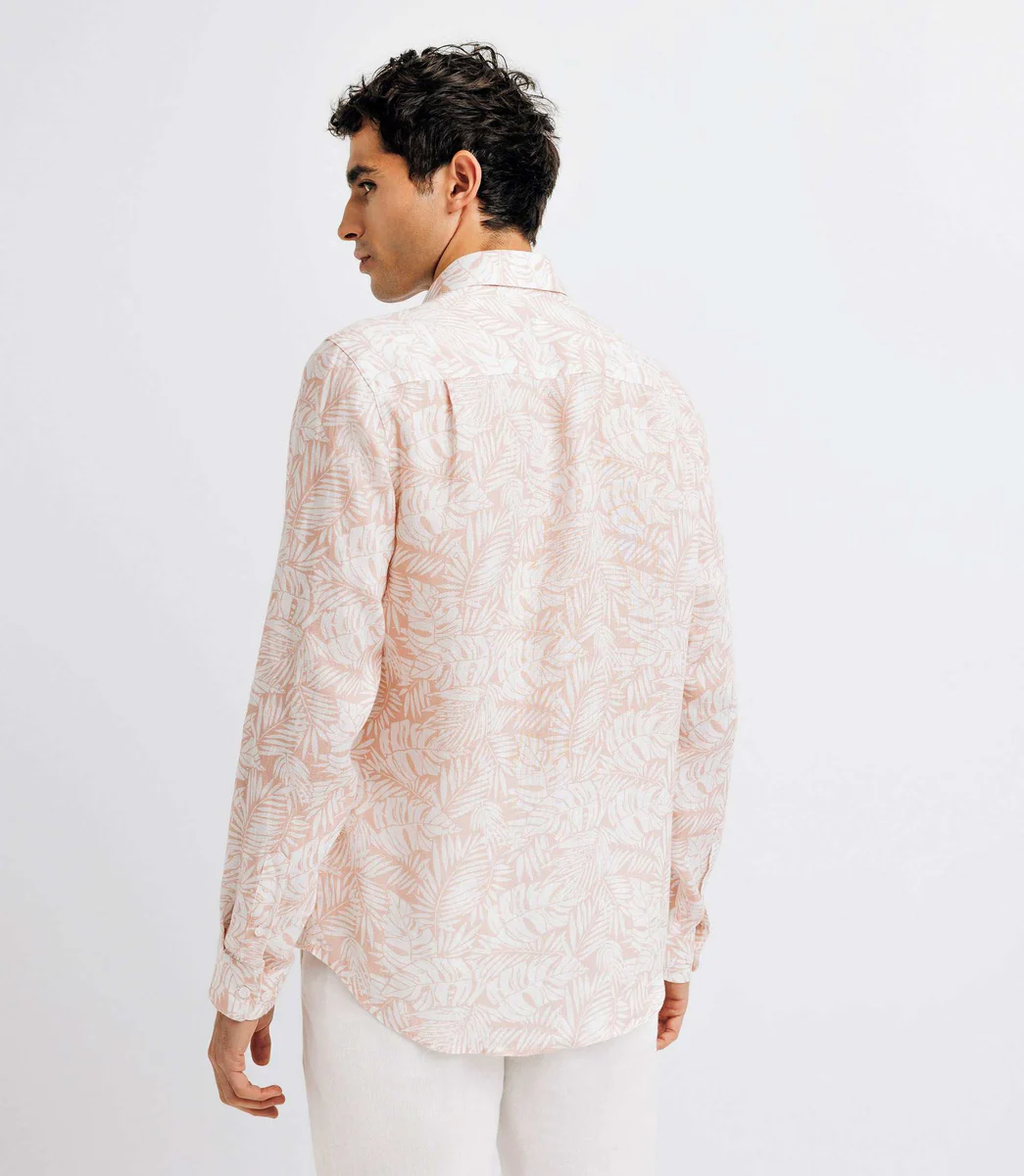 Chemise casual en lin imprimée rose