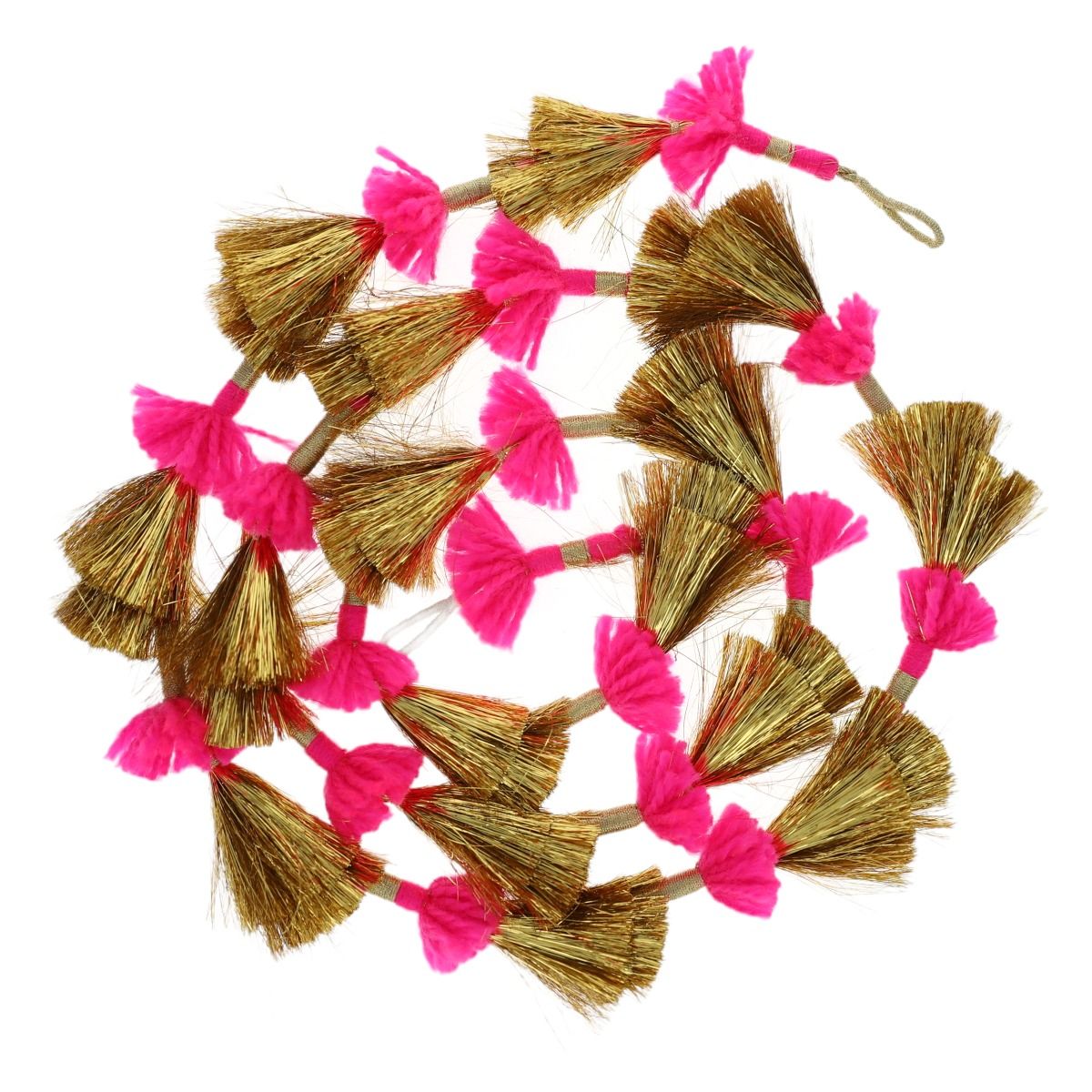 Guirlande indienne dorée et rose à pompons Pondie Chérie