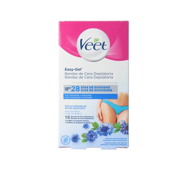 Veet Easy GelWax Axila e Biquini Bandas Cera Depilatória Pele Sensível x16