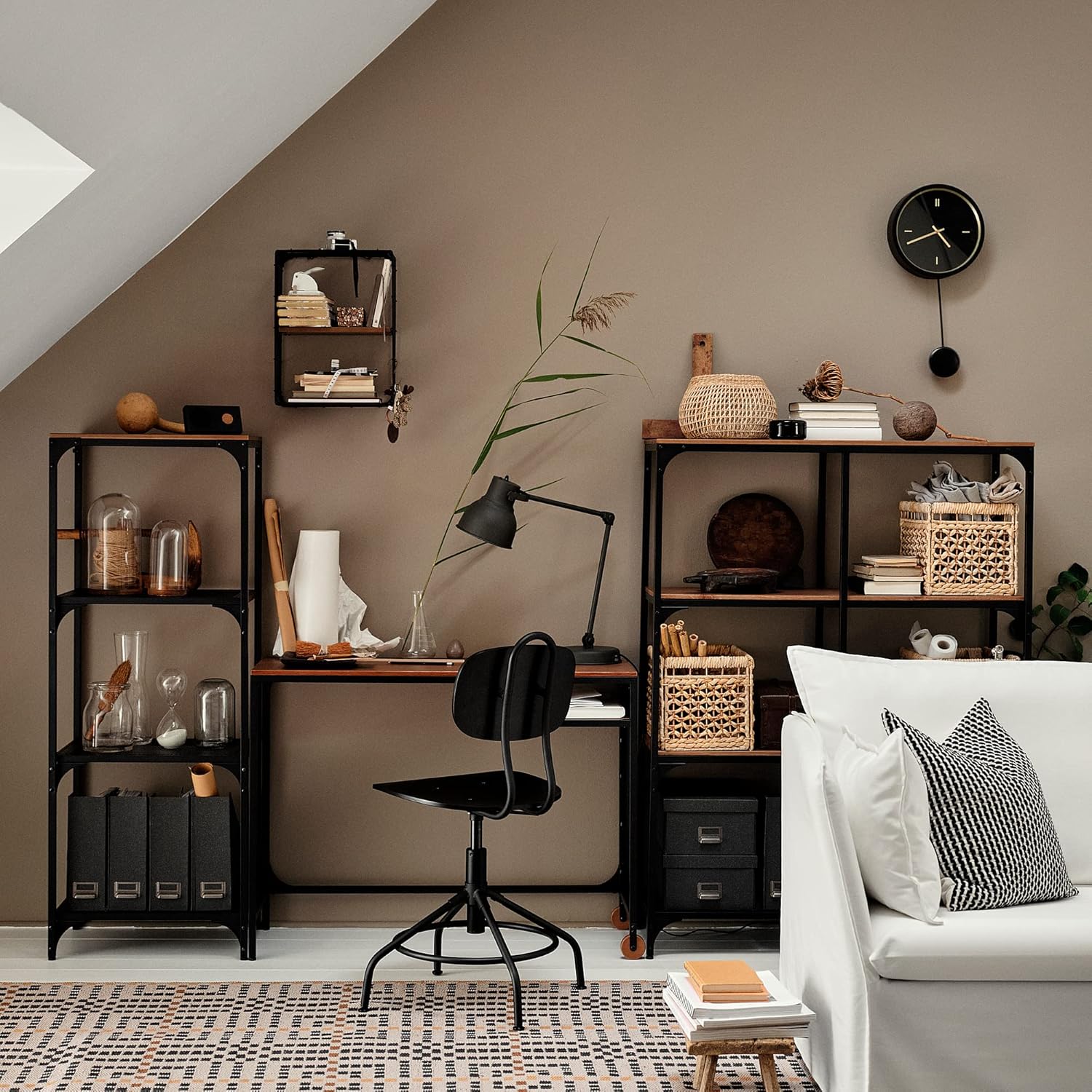 ProTuning FJÄLLBO Regal 7 Regalbretter, Rustikal, Bücherregal, Wohnzimmer, 100x36x136 cm, Schwarz