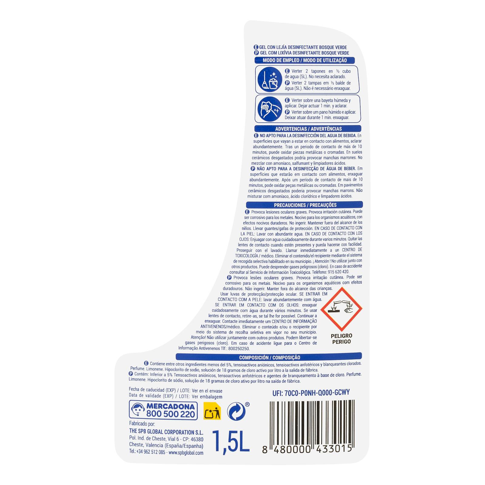 Gel nettoyant ménager à l'eau de Javel Bosque Verde