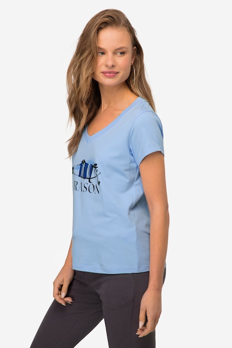 T-Shirt, Fisch Motiv, V-Ausschnitt, Halbarm