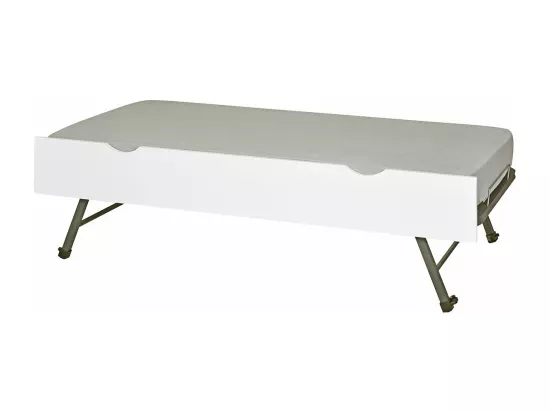 Sommier gigogne avec façade 2 mains 70x190 cm bois massif blanc MAKURIA