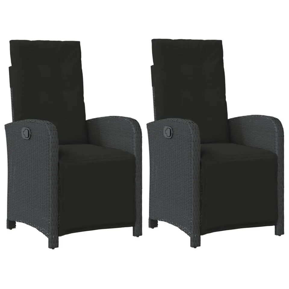 vidaXL - Verstelbare tuinstoelen - Kussens - Zwart - Poly rattan - 2 stuks