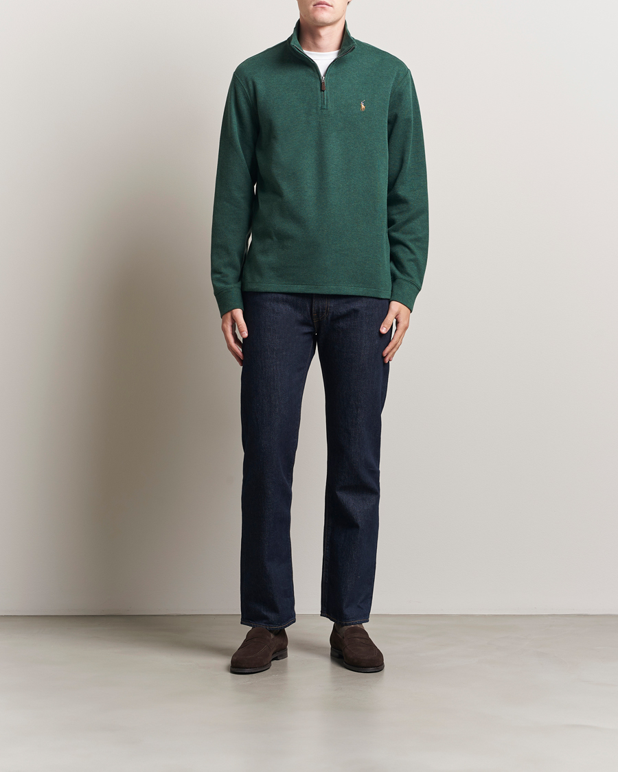 Polo Ralph Lauren Double Knit Jaquard Half Zip Sweater Pine Heather