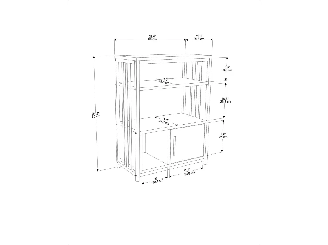 Bibliothèque Letos avec le cadre en métal et armoire, design stylistique (Anthracite et Blanc)