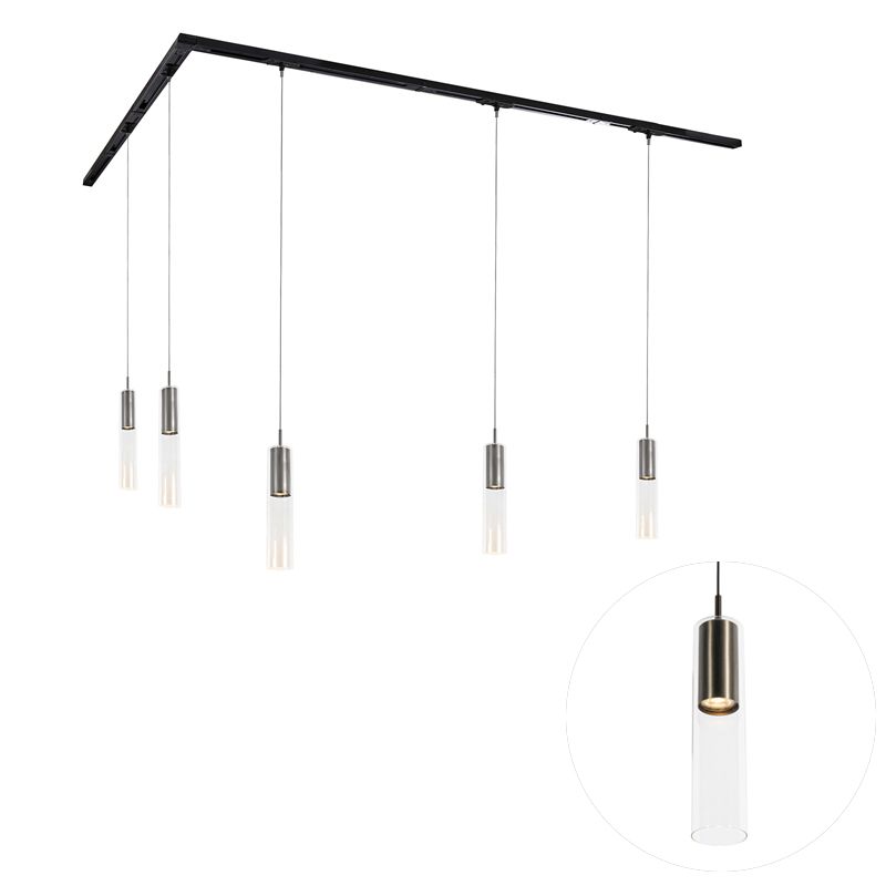 Modern railsysteem met 5 hanglampen gunmetal 1-fase - Iconic Lloyd