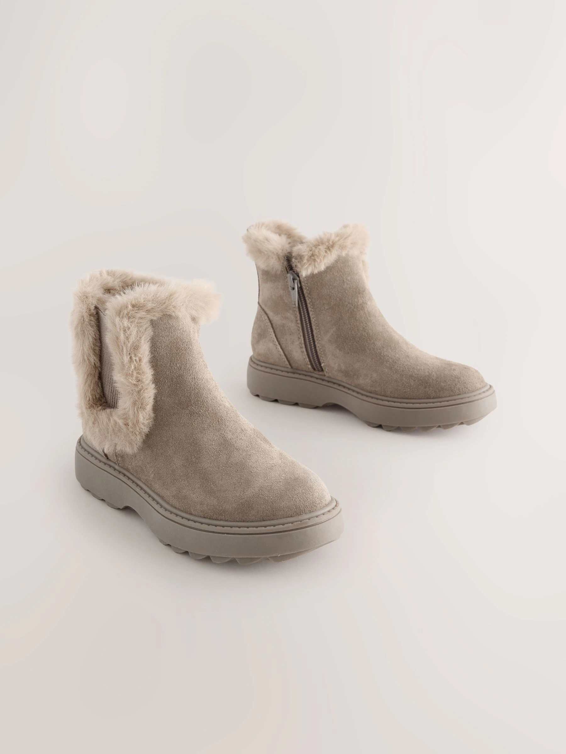 Mink-bruin suède - Met imitatiebont gevoerde Chelsea Boots