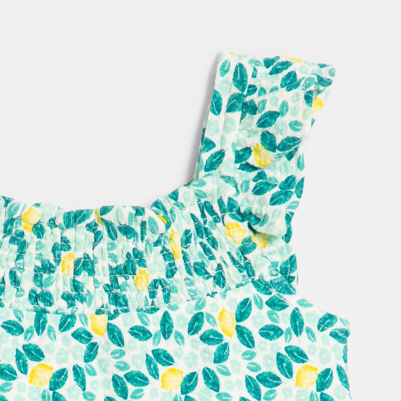Combi courte coton fantaisie citrons bleu bébé fille Bleu
