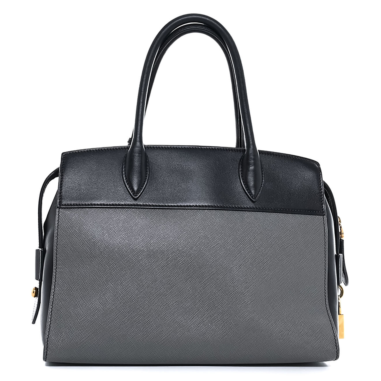 Prada Sac à main Esplanade en Cuir lisse & Cuir Saffiano noir - Très bon état - L.30 cm