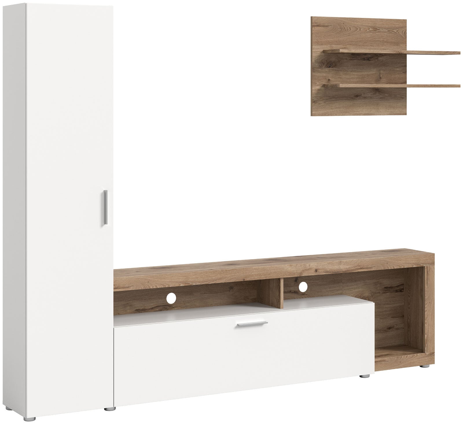 Wohnwand CROSS 2-teilig , 218x178 cm , weiss/braun