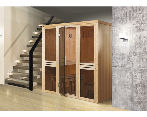 Weka Kaarina GT Gr. 2 modulaire sauna zonder oven en raam, met grafietkleurige volledig glazen deur