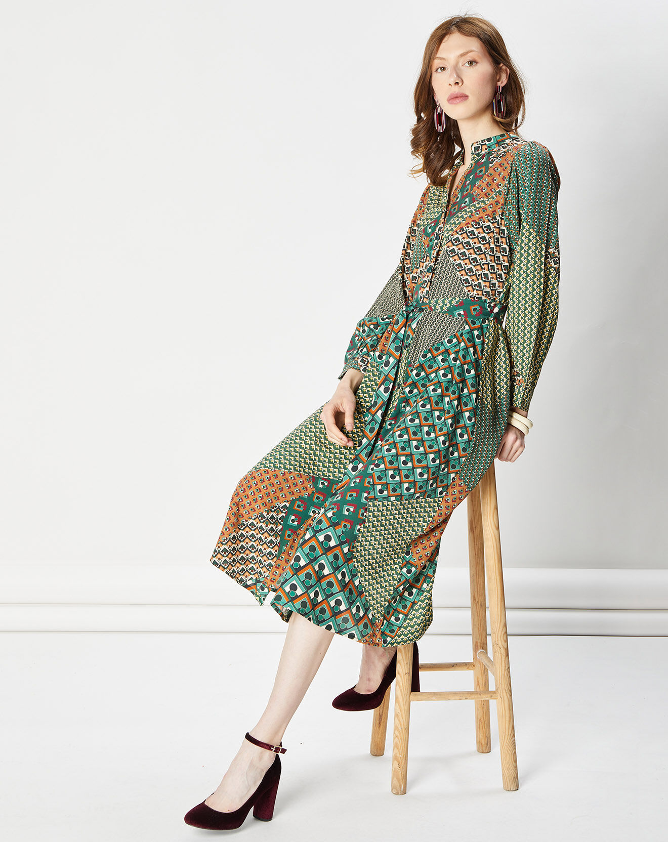 La Petite Etoile Robe Imprimée Moon vert/camel