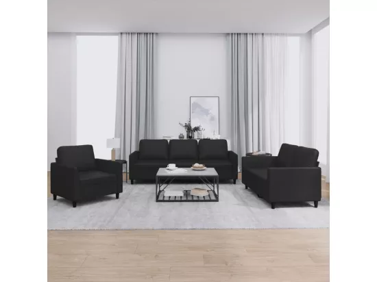 Ensemble de canapés 3 pcs avec coussins Noir Similicuir
