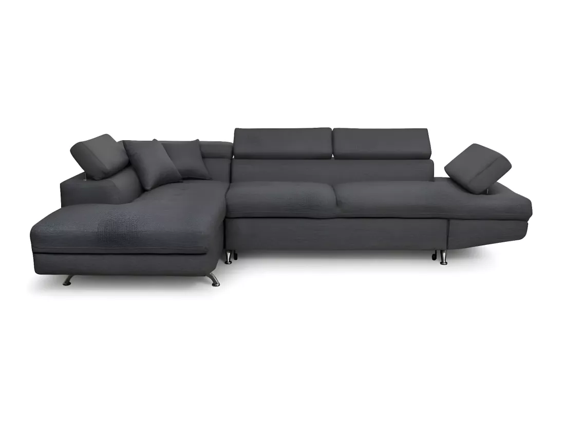 Canapé d'angle gauche 5 places Rio Convertible avec coffre en tissu - Gris anthracite - L271 x P192 x H70cm - Loungitude