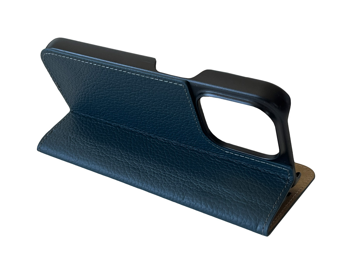 iPhone 16 Pro Echtleder Book Case Tasche Flip Cover Hand Made (MARCIP16PRO-M07) - Blau