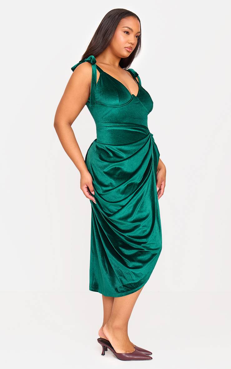 Robe Midi Grande Taille En Velours Drapé Avec Détail À Armature