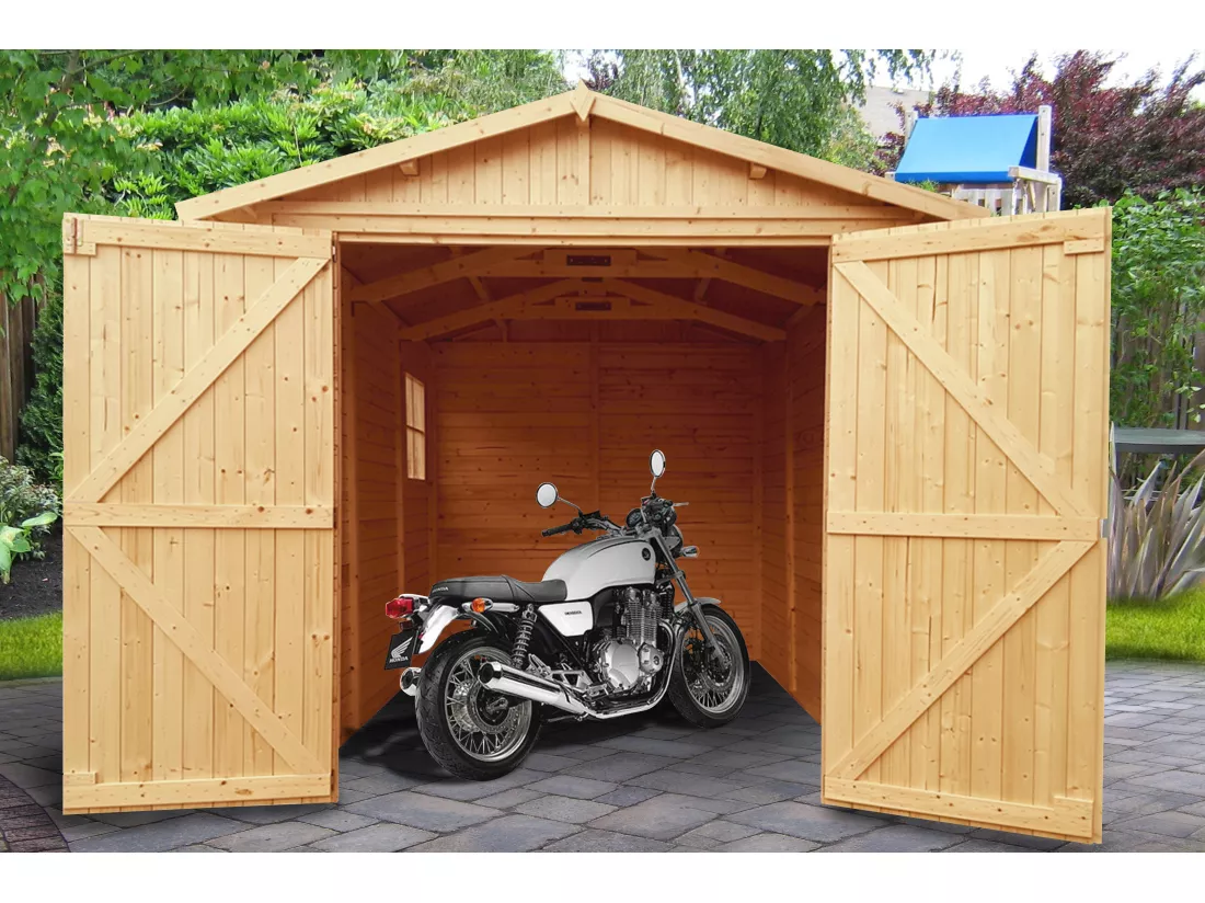 GARAGE en Bois Naturel - H222x244x320 cm/ 6 m² - TIMBELA M105