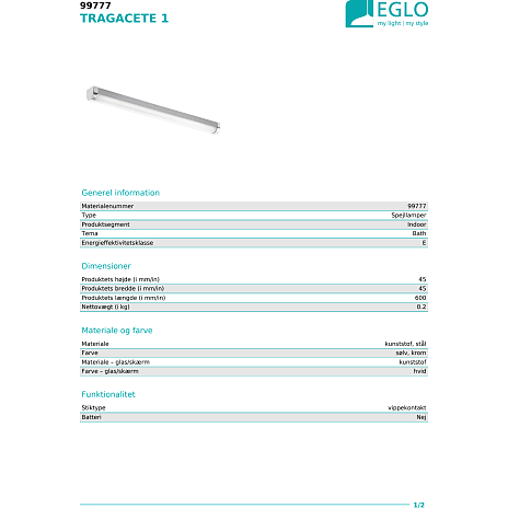 TRAGACETE badlampe - krom