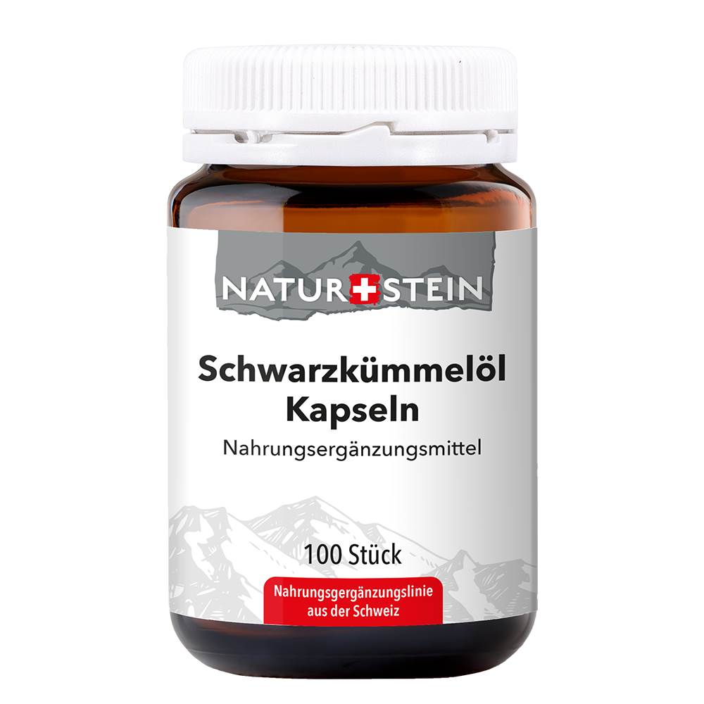 NATURSTEIN Schwarzkümmelöl Ägyptisch<br>100 Stück, Glasflasche, Kapsel