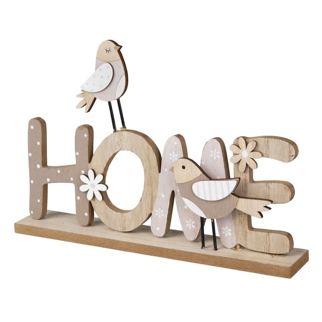 Schriftzug - Home - mit Vögeln und Blumen - ca. 25 x 4 x 16 cm