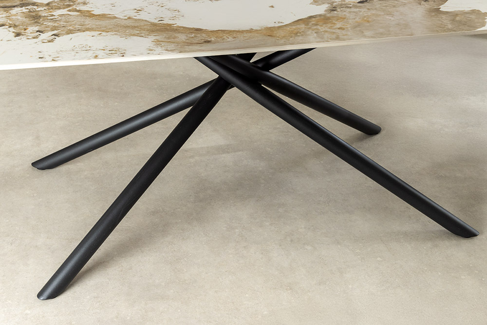 Design Esstisch OSAKA 160cm weiß schwarz Pandora Keramik Sterngestell Metall