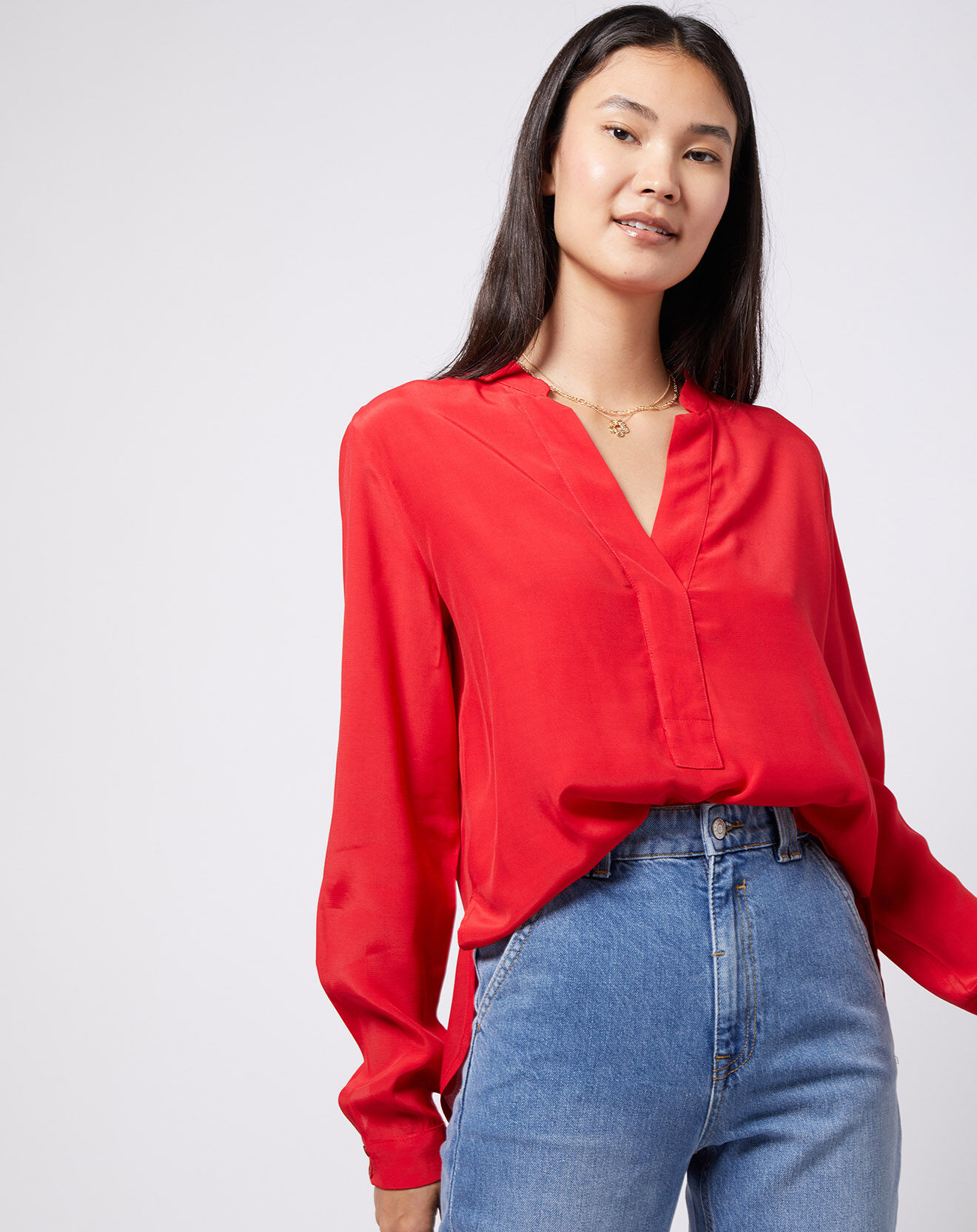 Esprit Blouse à encolure en V lenzing™ ecovero™ rouge