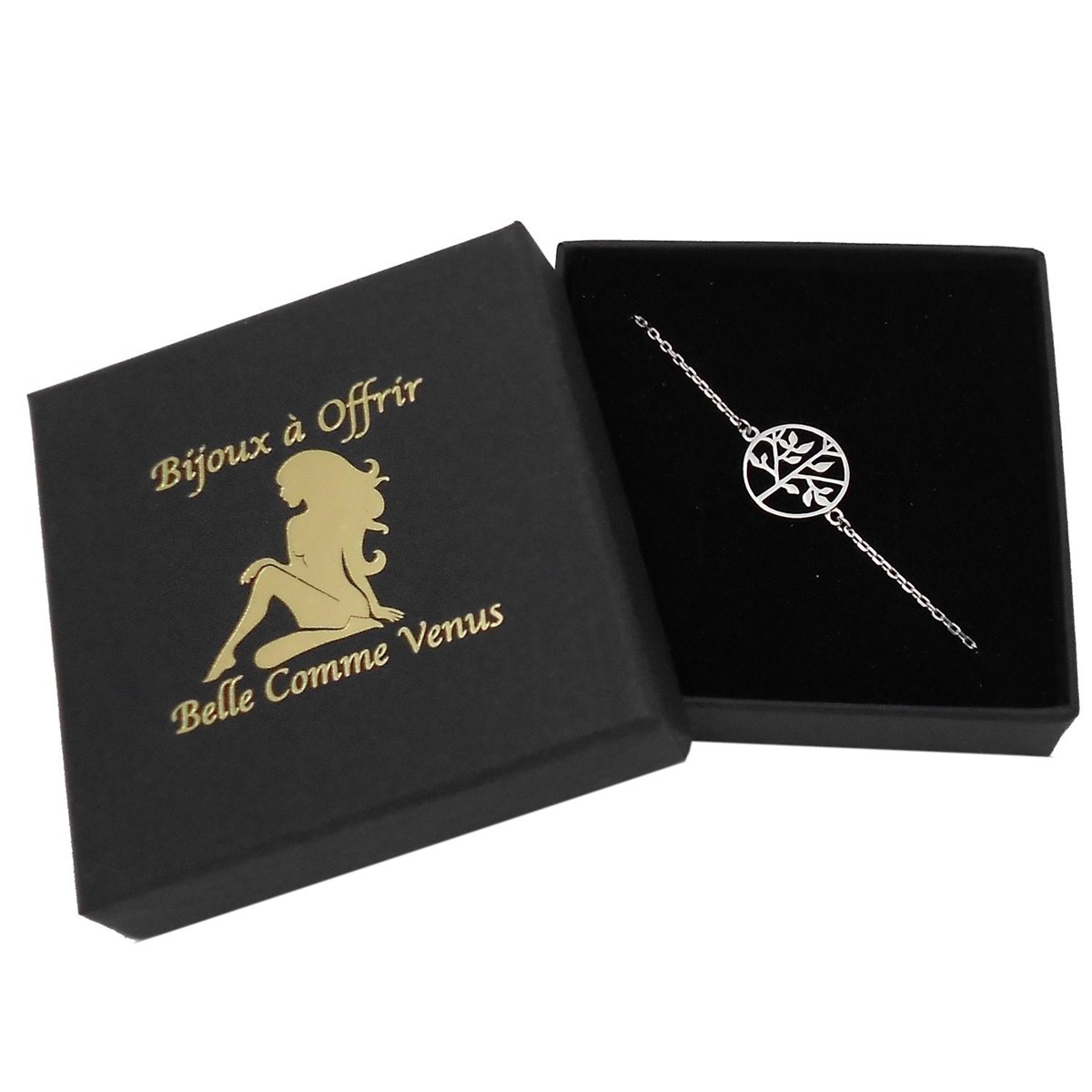 Bracelet cercle ajouré d'un arbre de vie Argent 925 Rhodié