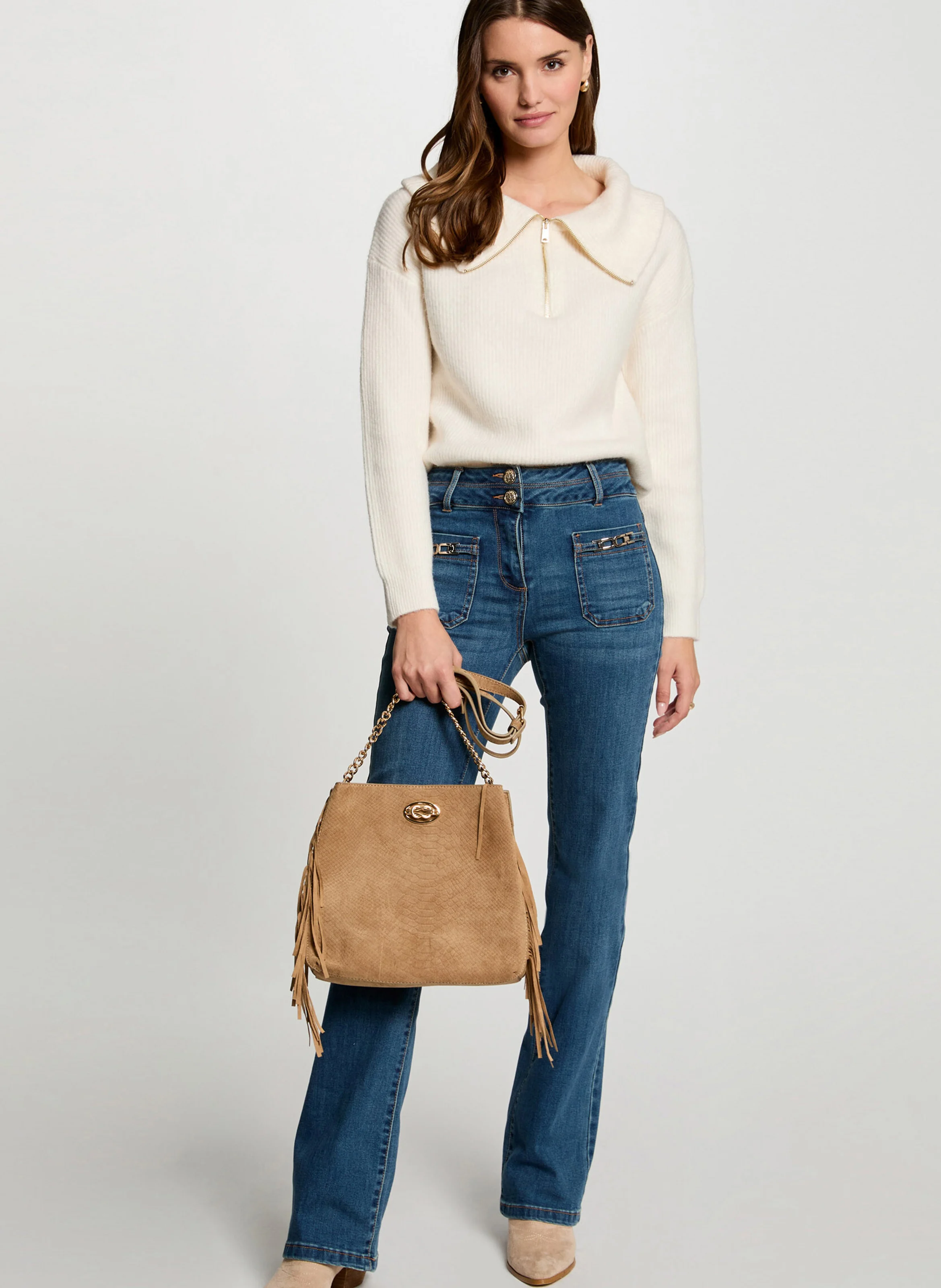 MCOLAR - Pull droit col camionneur | Beige