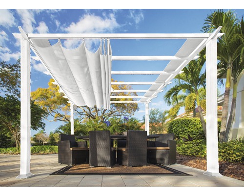 Aluminium pergola, Paragon Outdoor Florida paviljoen 10x10 met verstelbare zonwering 320 x 320 cm wit