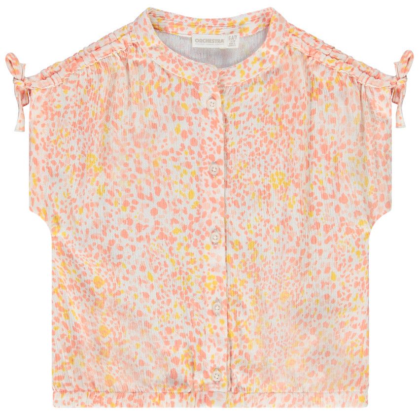 Chemise manches courte effet crépon imprimé fantaisie pour fille - Blanc