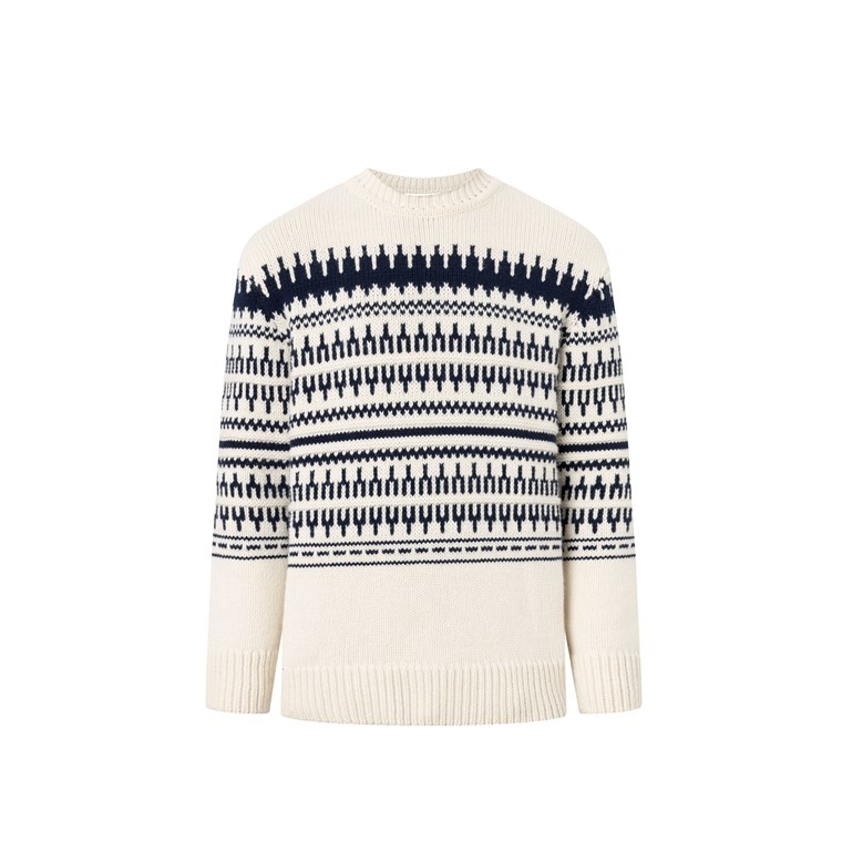 KnowledgeCotton Apparel Knitted Pattern Crew Neck