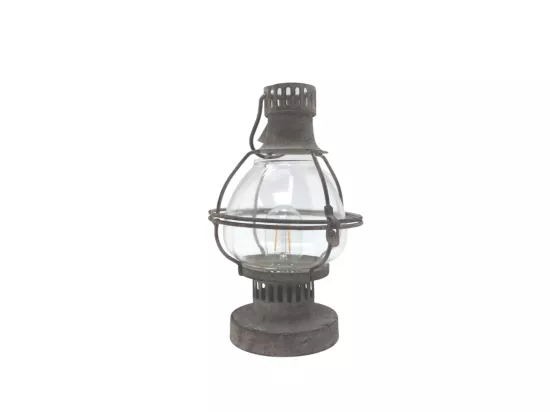 Lanterne jardin pétrole à poser ancienne métal verre gris 28 cm