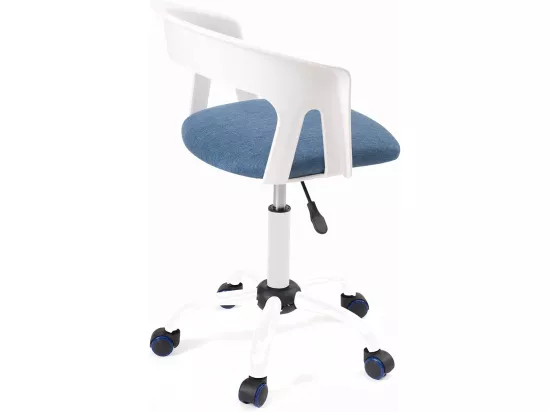Chaise bureau roulettes accoudoir assise rembourée hauteur réglable pivotant AYA (blanc-bleu)