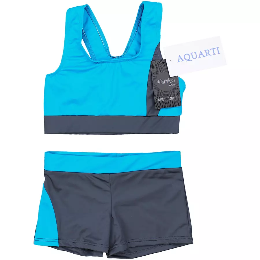 Aquarti Mädchen Sport Bikini - Racerback Bustier & Badehose grautürkis