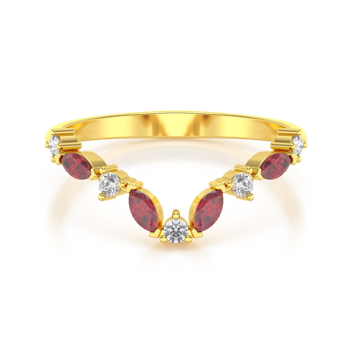 Bague ADEN Or 585 Jaune Rubis et diamants 1.9grs