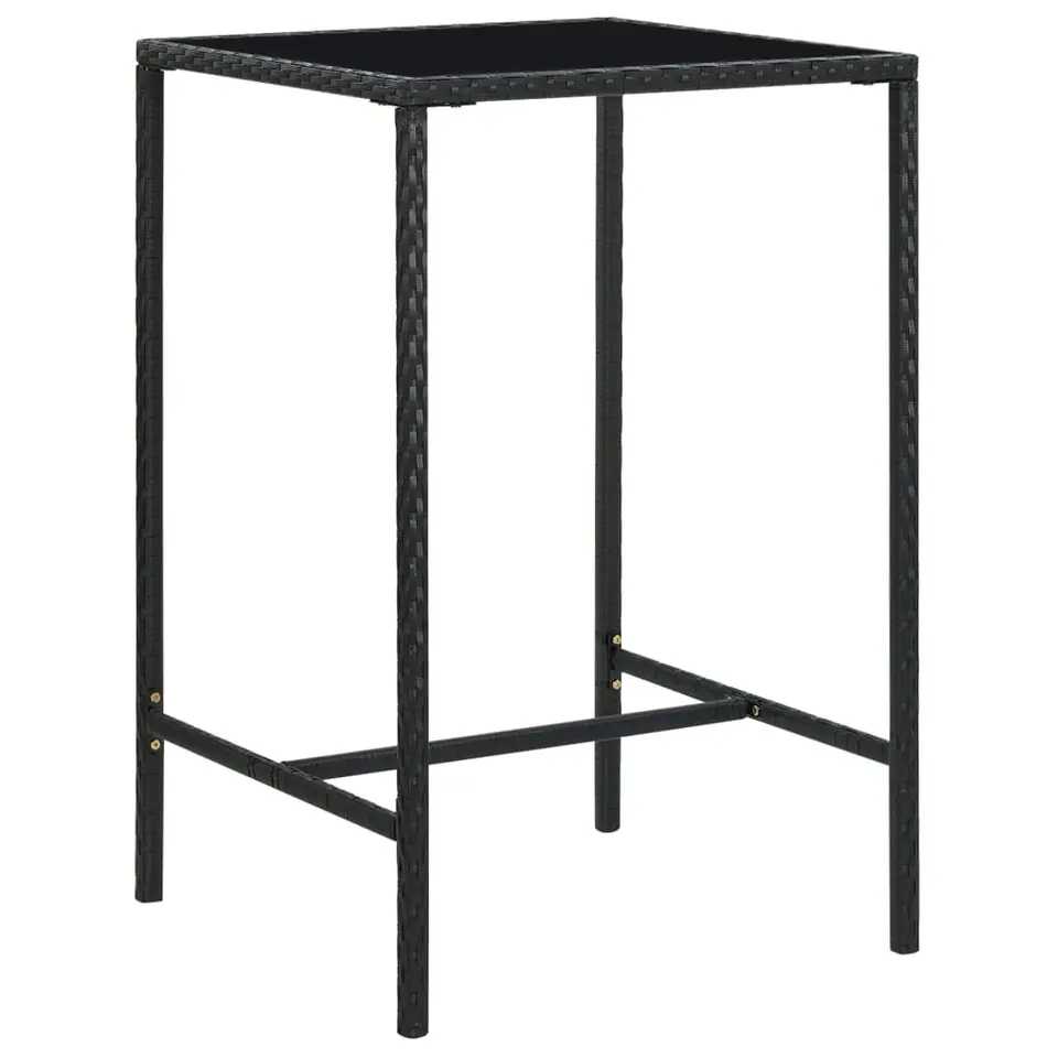vidaXL - Tuinbartafel - Zwart - Poly rattan en glas - 70 x 70 x 110 cm
