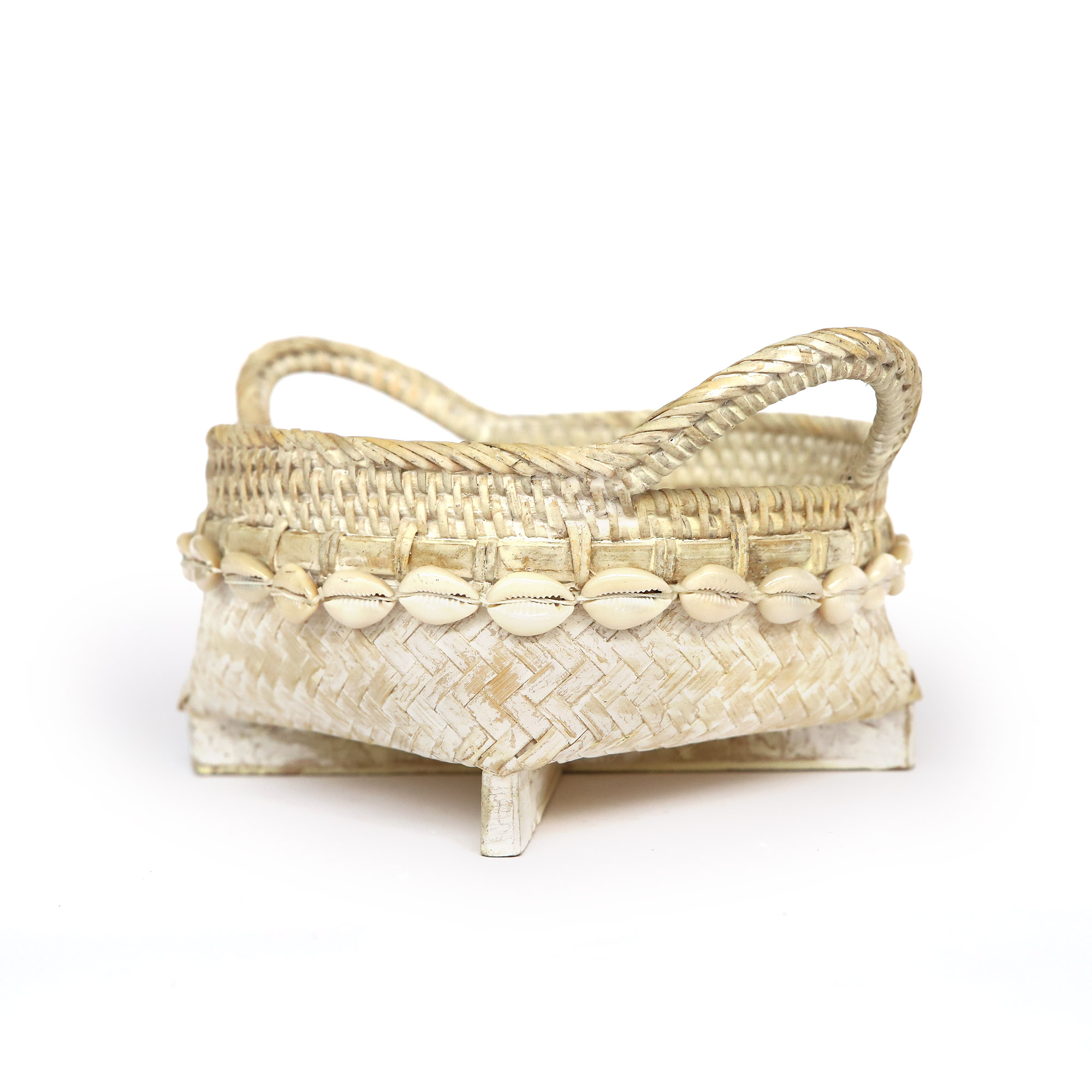 3er-Set Rattan-Körbe mit Muscheln, weiß, braun und rot von fischer's lagerhaus