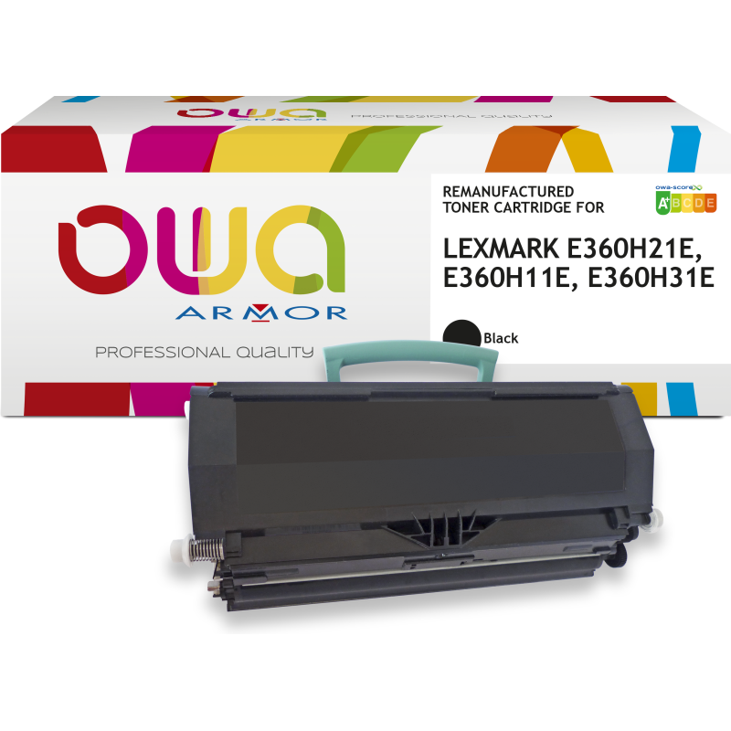 Toner remanufacturé OWA - haute capacité - Noir - pour LEXMARK E360H21E, E360H11E, E360H31E