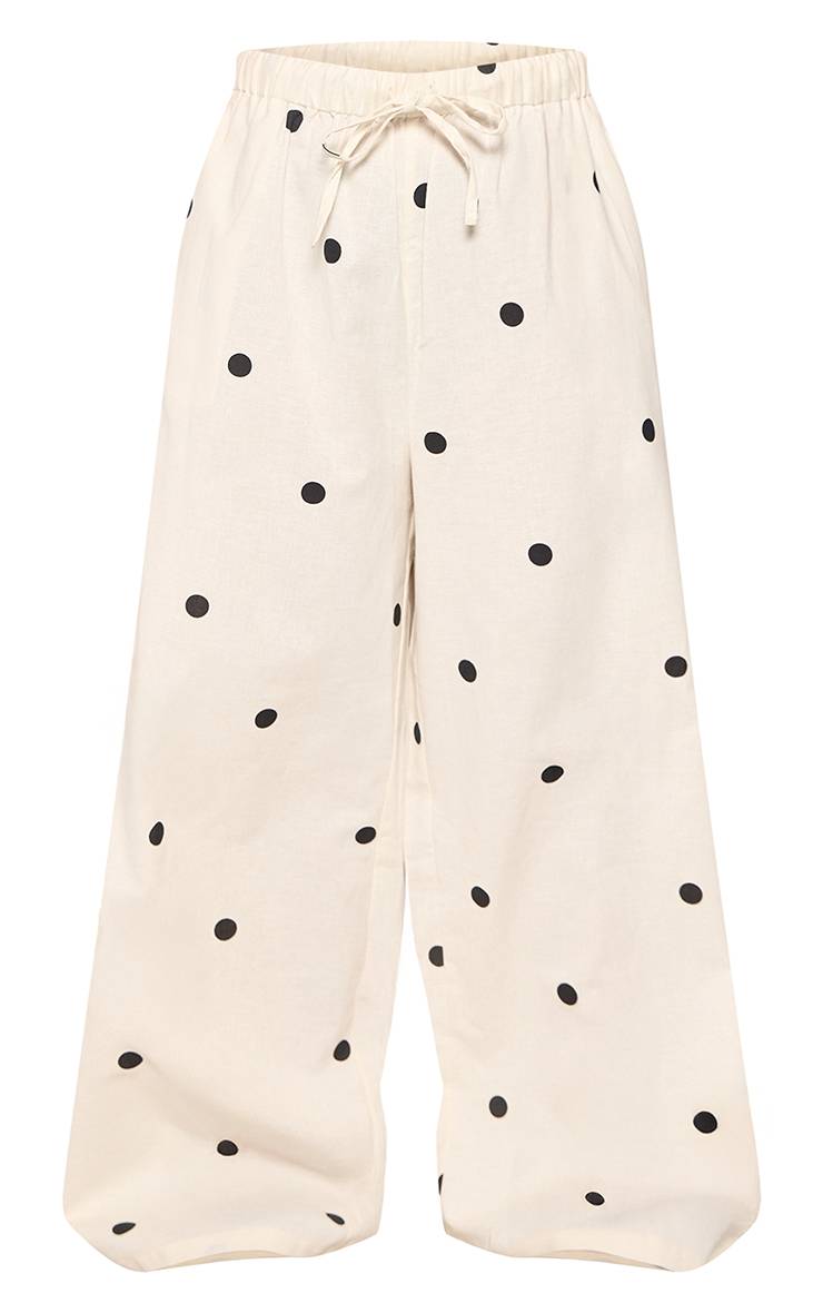 Crème Pantalon Large À Pois Aspect Lin Chocolat Grande Taille Co-ord