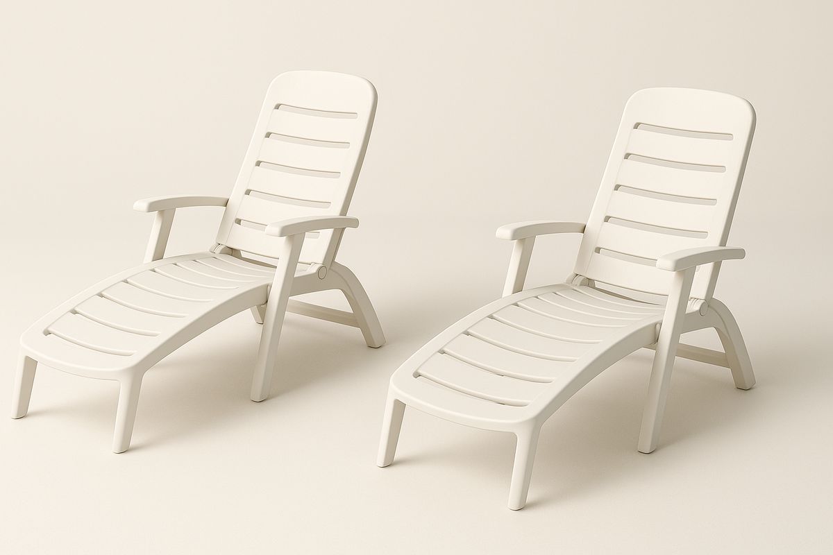 2er Set Sonnenliege Plastik Weiß mit Verstellbarer Rückenlehne 190 cm x 70 cm x 35 cm